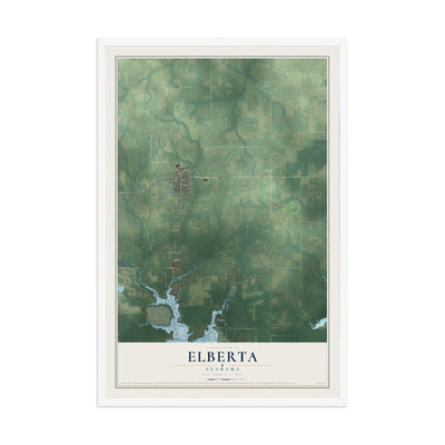 Map of Elberta, Alabama, 12 x 18 inch print in a white wood frame