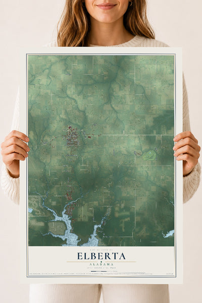 Map of Elberta, Alabama, 18 x 24 inch unframed archival matte print