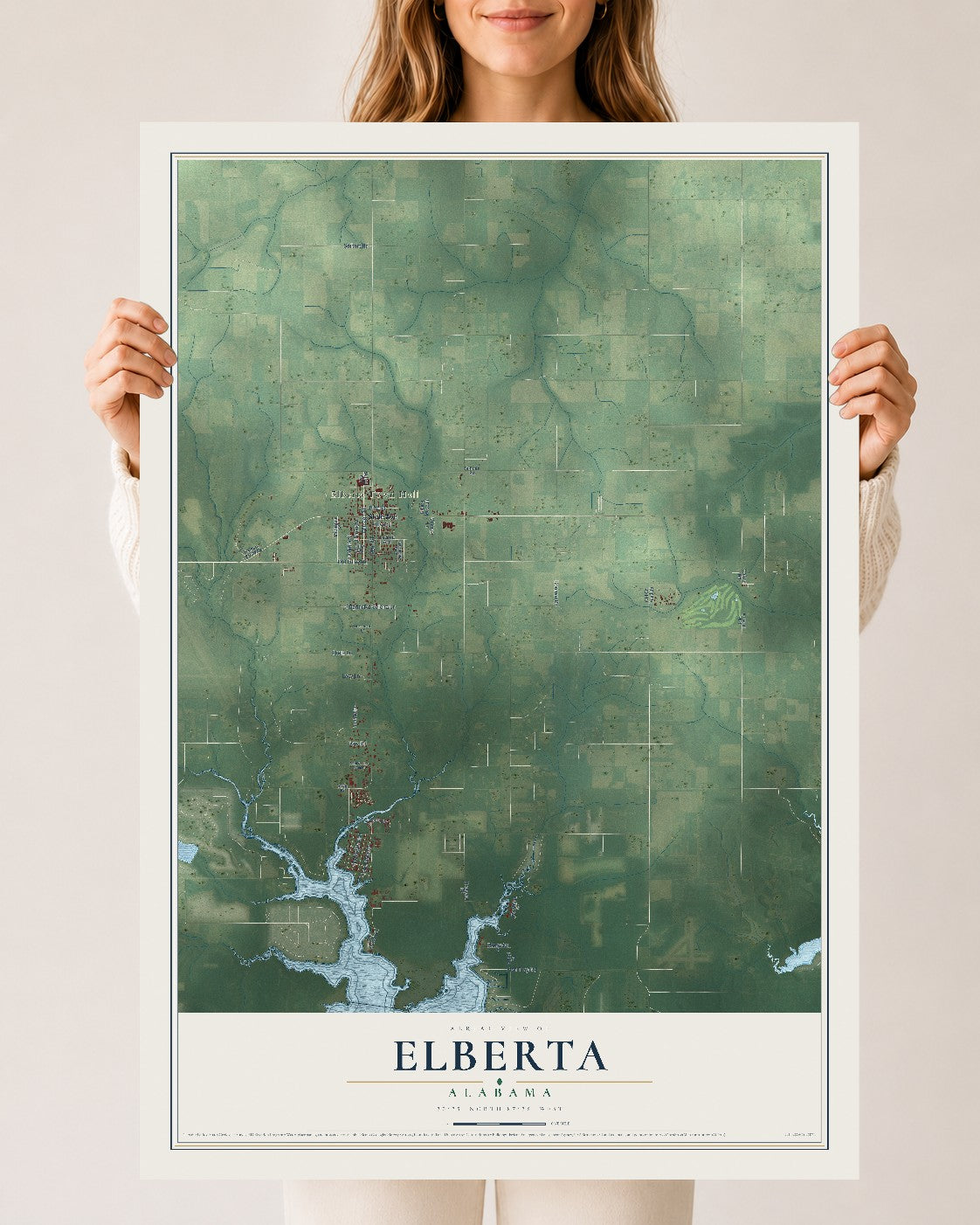 Map of Elberta, Alabama, 24 x 36 inch unframed archival matte print