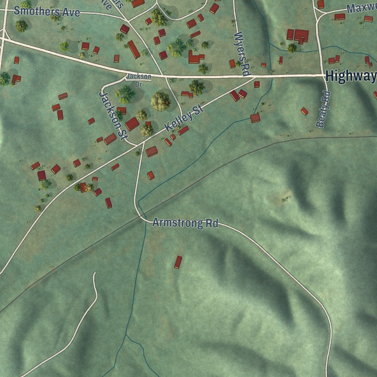 Close-up of the map of Eldridge, Alabama print showing street and building detail