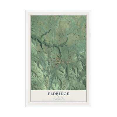 Map of Eldridge, Alabama, 12 x 18 inch print in a white wood frame
