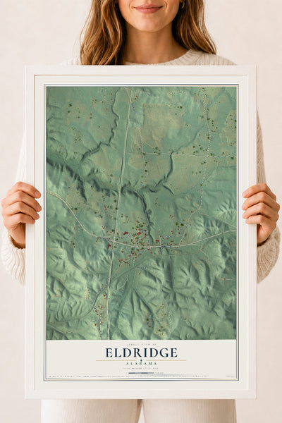 Map of Eldridge, Alabama, 18 x 24 inch print in a white wood frame