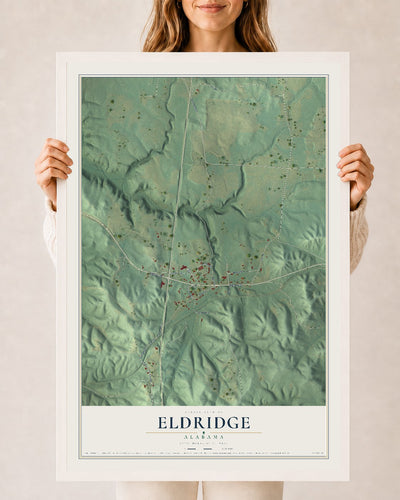 Map of Eldridge, Alabama, 24 x 36 inch print in a white wood frame