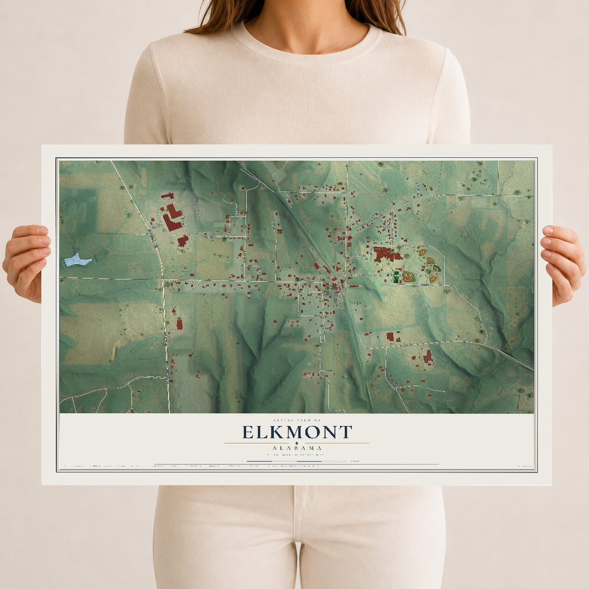 Map of Elkmont, Alabama, 12 x 18 inch unframed archival matte print