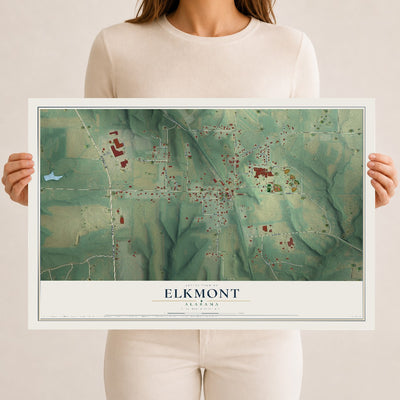 Map of Elkmont, Alabama, 12 x 18 inch unframed archival matte print