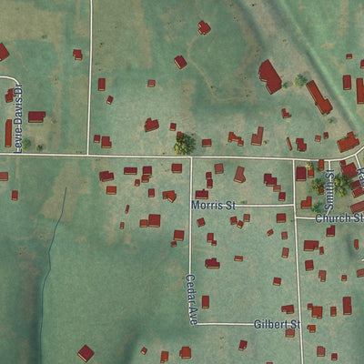 Second close-up of the map of Elkmont, Alabama print showing more streets and buildings