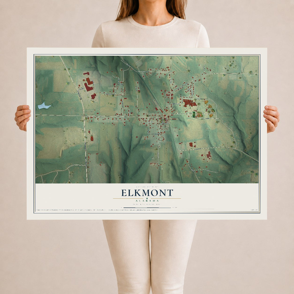 Map of Elkmont, Alabama, 24 x 36 inch unframed archival matte print