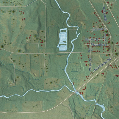 Close-up of the map of Elmore, Alabama print showing street and building detail