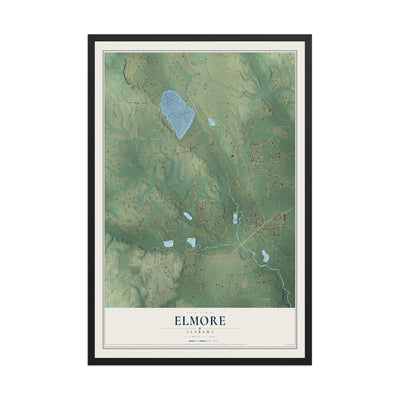 Map of Elmore, Alabama, 12 x 18 inch print in a black wood frame