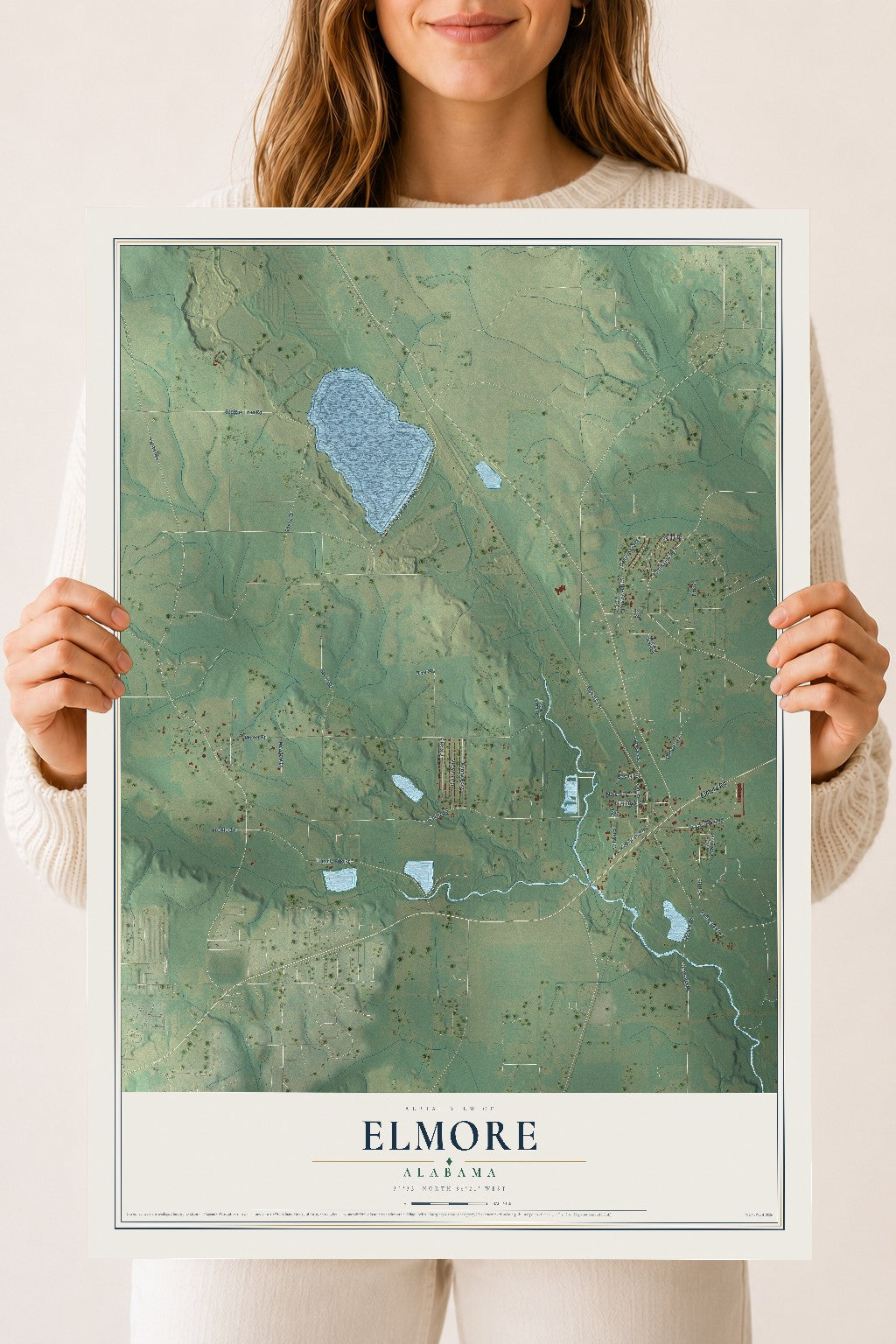 Map of Elmore, Alabama, 18 x 24 inch unframed archival matte print