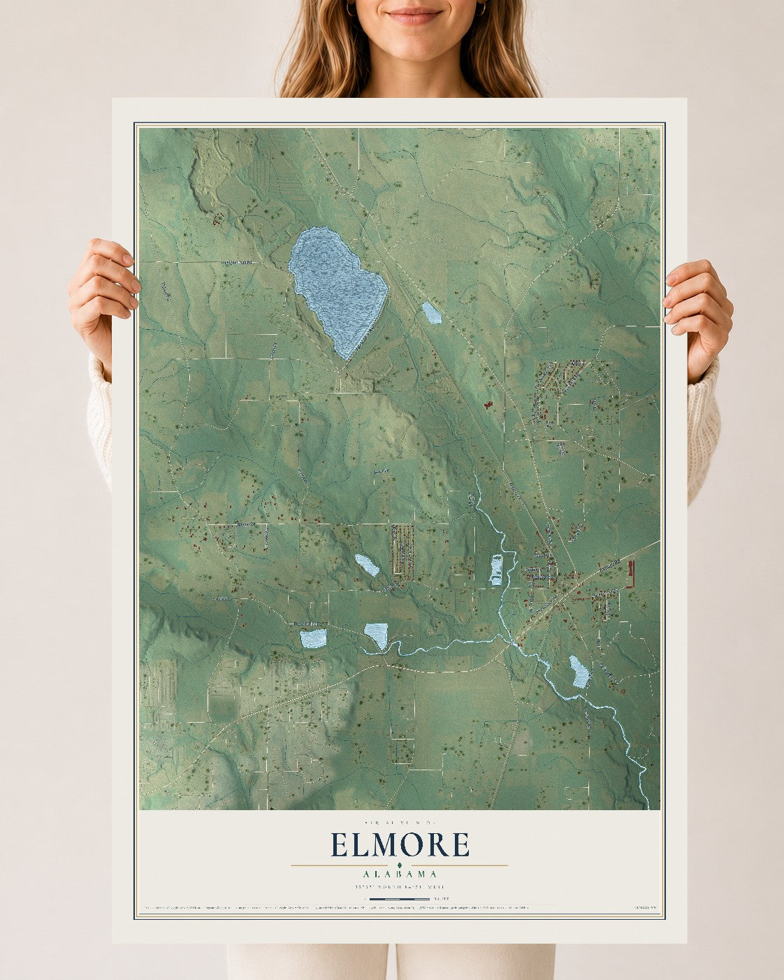Map of Elmore, Alabama, 24 x 36 inch unframed archival matte print