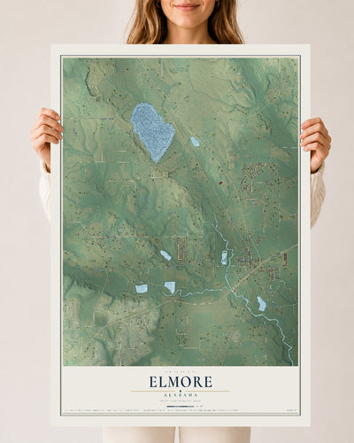 Map of Elmore, Alabama, 24 x 36 inch unframed archival matte print