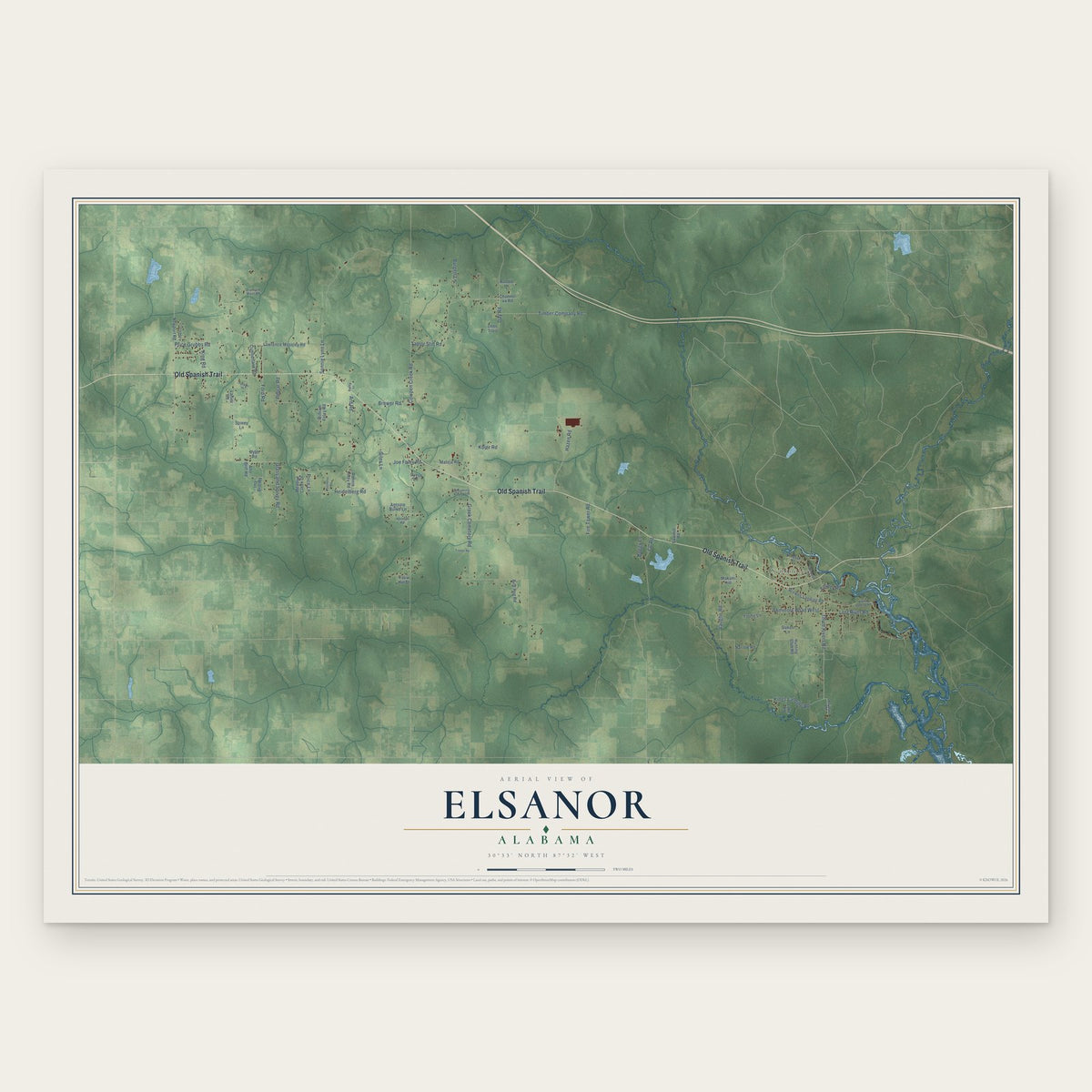 Elsanor, Alabama map print, the full design