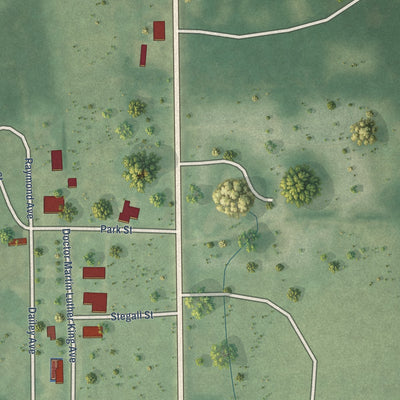 Close-up of the map of Emelle, Alabama print showing street and building detail