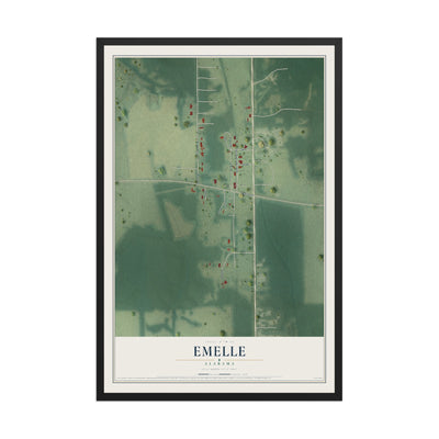 Map of Emelle, Alabama, 12 x 18 inch print in a black wood frame
