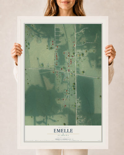 Map of Emelle, Alabama, 24 x 36 inch print in a white wood frame