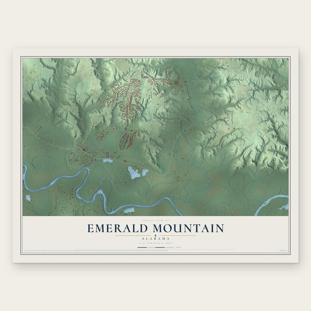 Emerald Mountain, Alabama map print, the full design