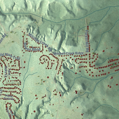 Close-up of the map of Emerald Mountain, Alabama print showing street and building detail