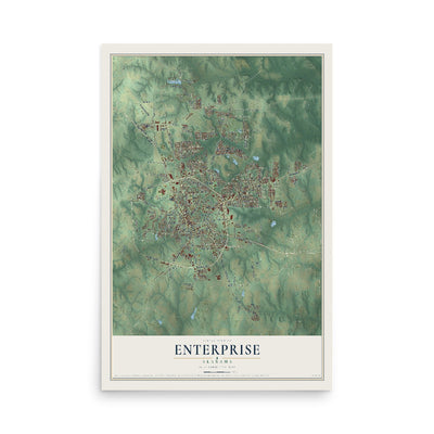 Map of Enterprise, Alabama, 12 x 18 inch unframed archival matte print