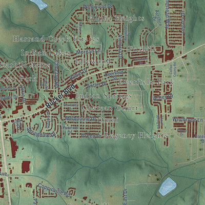 Second close-up of the map of Enterprise, Alabama print showing more streets and buildings