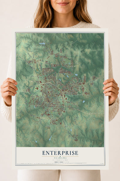 Map of Enterprise, Alabama, 18 x 24 inch unframed archival matte print
