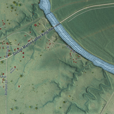 Close-up of the map of Epes, Alabama print showing street and building detail