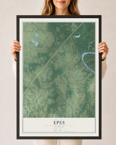 Map of Epes, Alabama, 24 x 36 inch print in a black wood frame