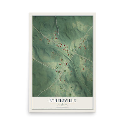 Map of Ethelsville, Alabama, 12 x 18 inch unframed archival matte print