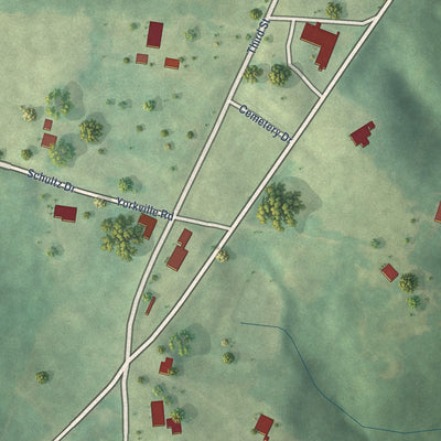 Close-up of the map of Ethelsville, Alabama print showing street and building detail