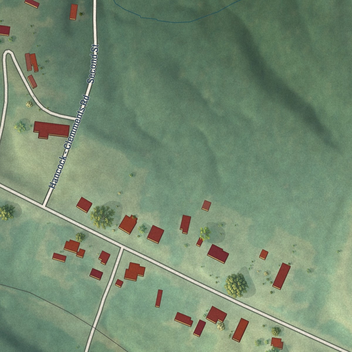 Second close-up of the map of Ethelsville, Alabama print showing more streets and buildings