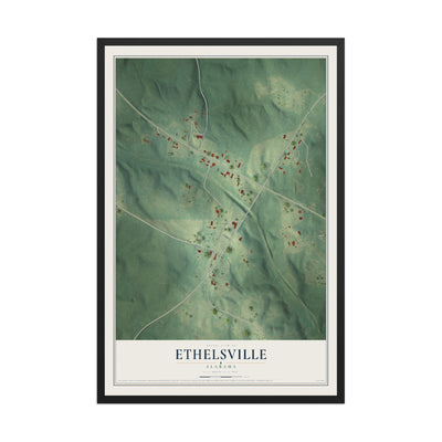 Map of Ethelsville, Alabama, 12 x 18 inch print in a black wood frame