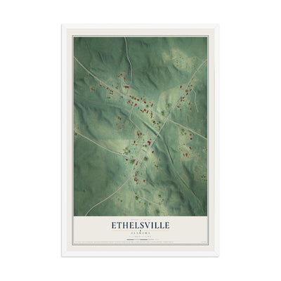 Map of Ethelsville, Alabama, 12 x 18 inch print in a white wood frame