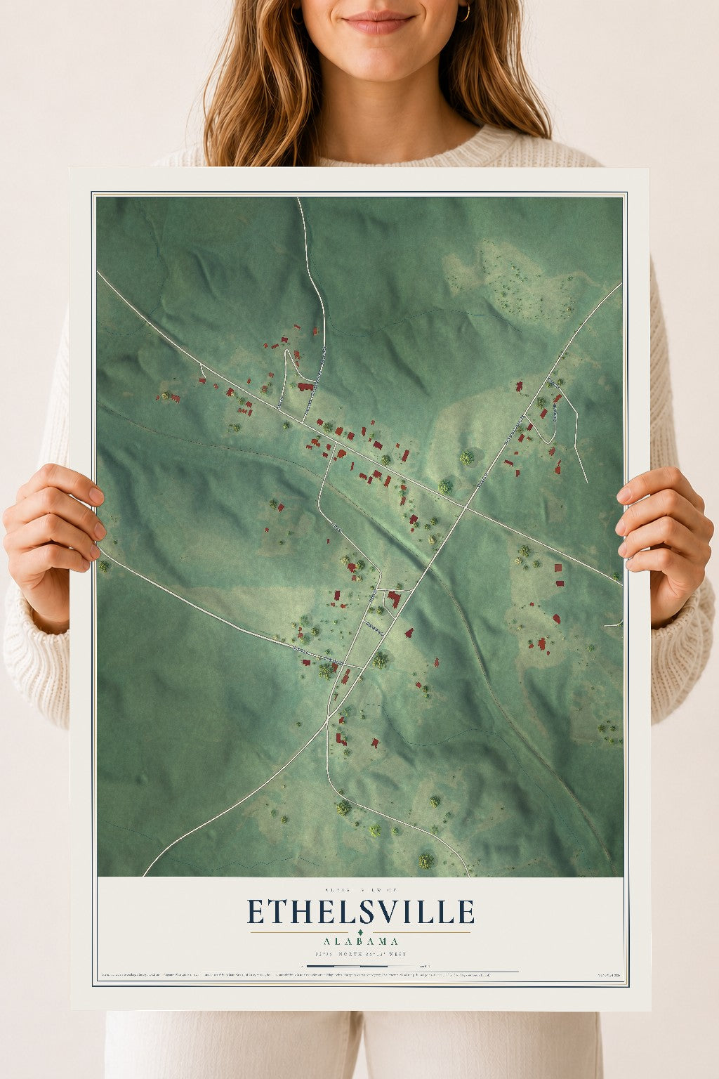 Map of Ethelsville, Alabama, 18 x 24 inch unframed archival matte print