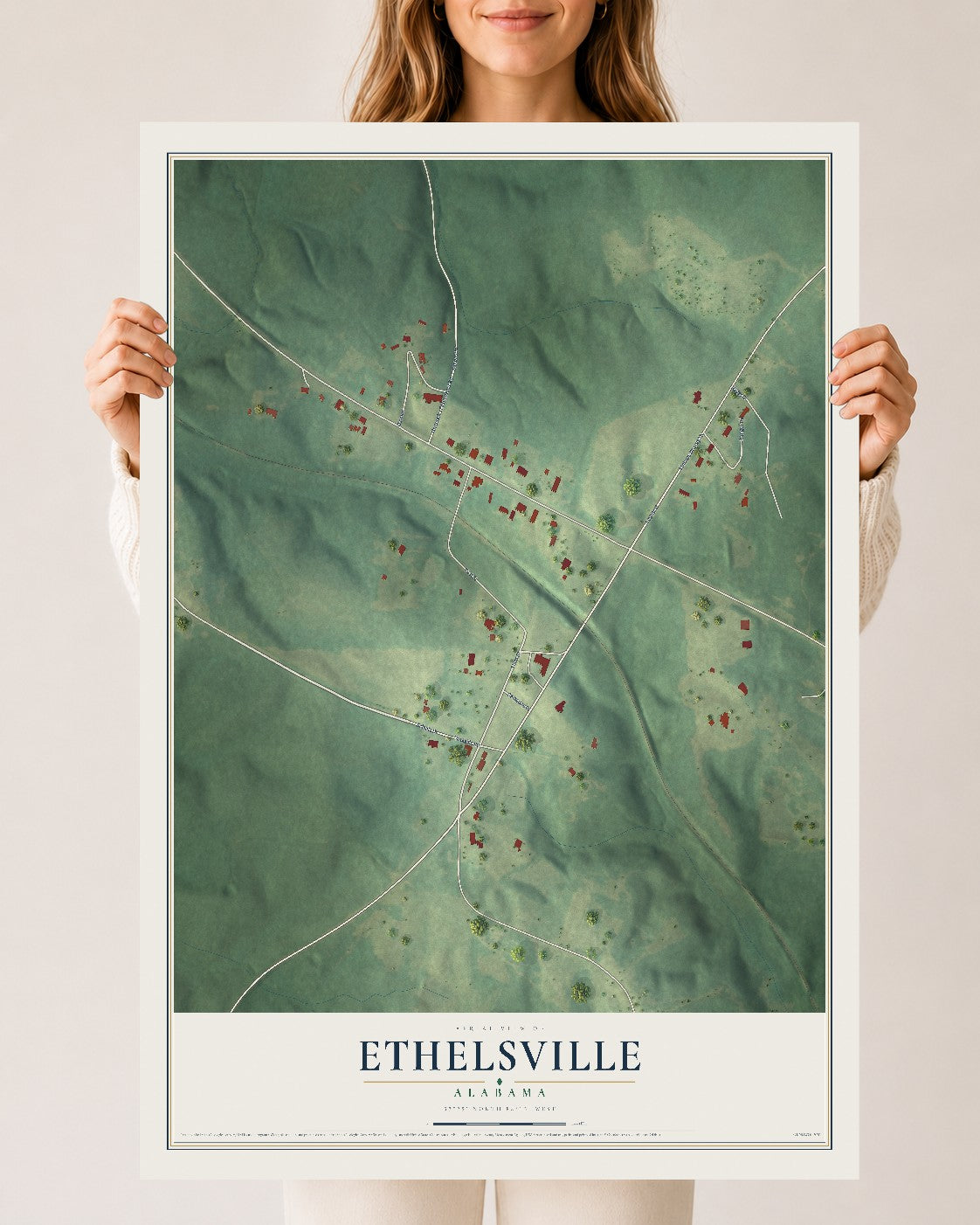 Map of Ethelsville, Alabama, 24 x 36 inch unframed archival matte print