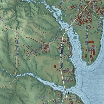 Second close-up of the map of Eufaula, Alabama print showing more streets and buildings