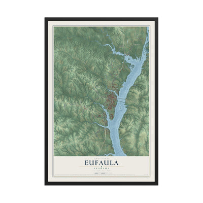 Map of Eufaula, Alabama, 12 x 18 inch print in a black wood frame