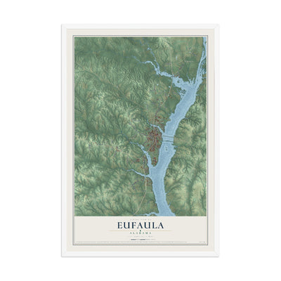 Map of Eufaula, Alabama, 12 x 18 inch print in a white wood frame