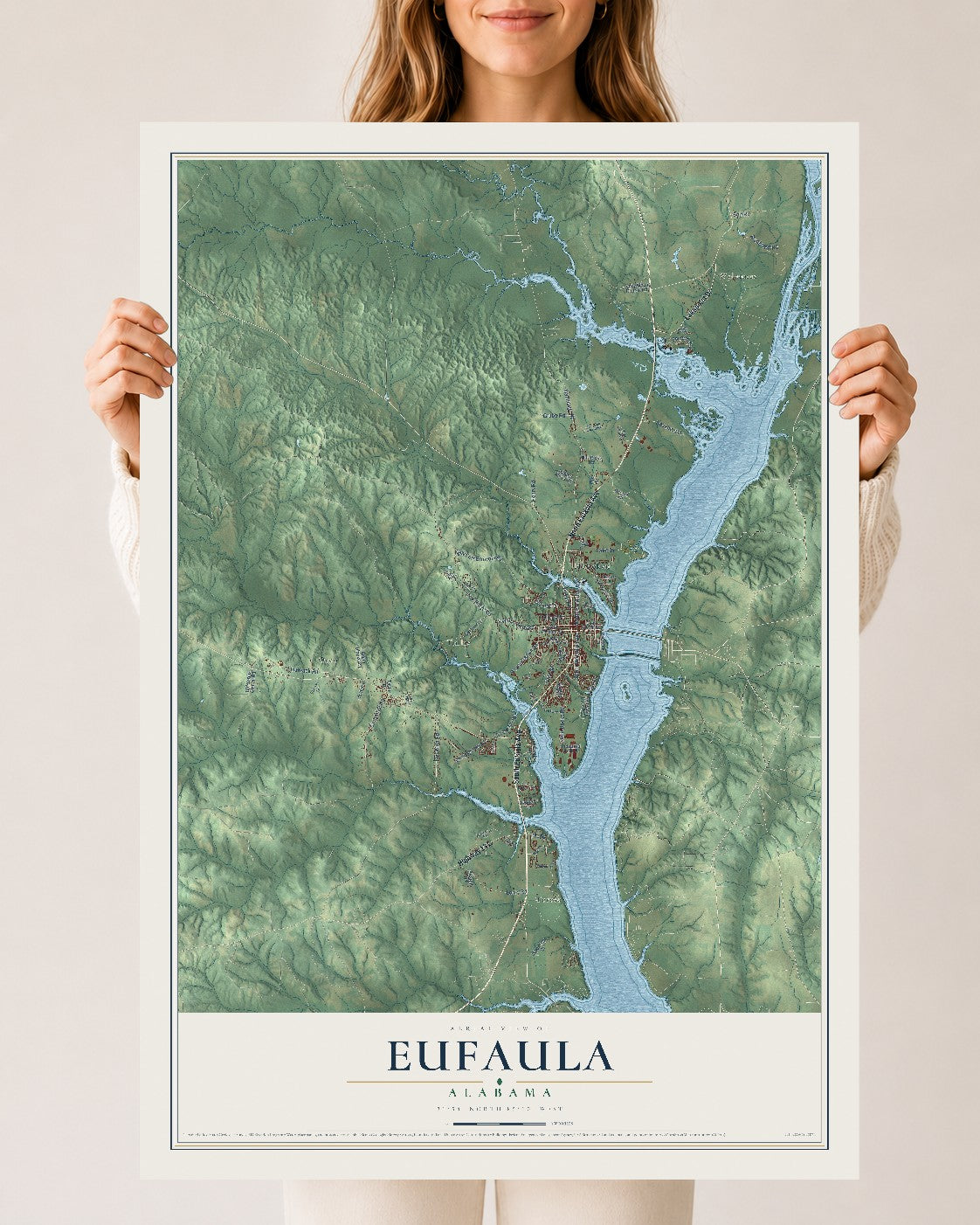 Map of Eufaula, Alabama, 24 x 36 inch unframed archival matte print