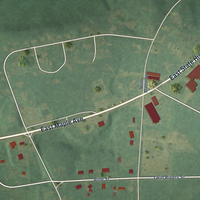 Close-up of the map of Eunola, Alabama print showing street and building detail