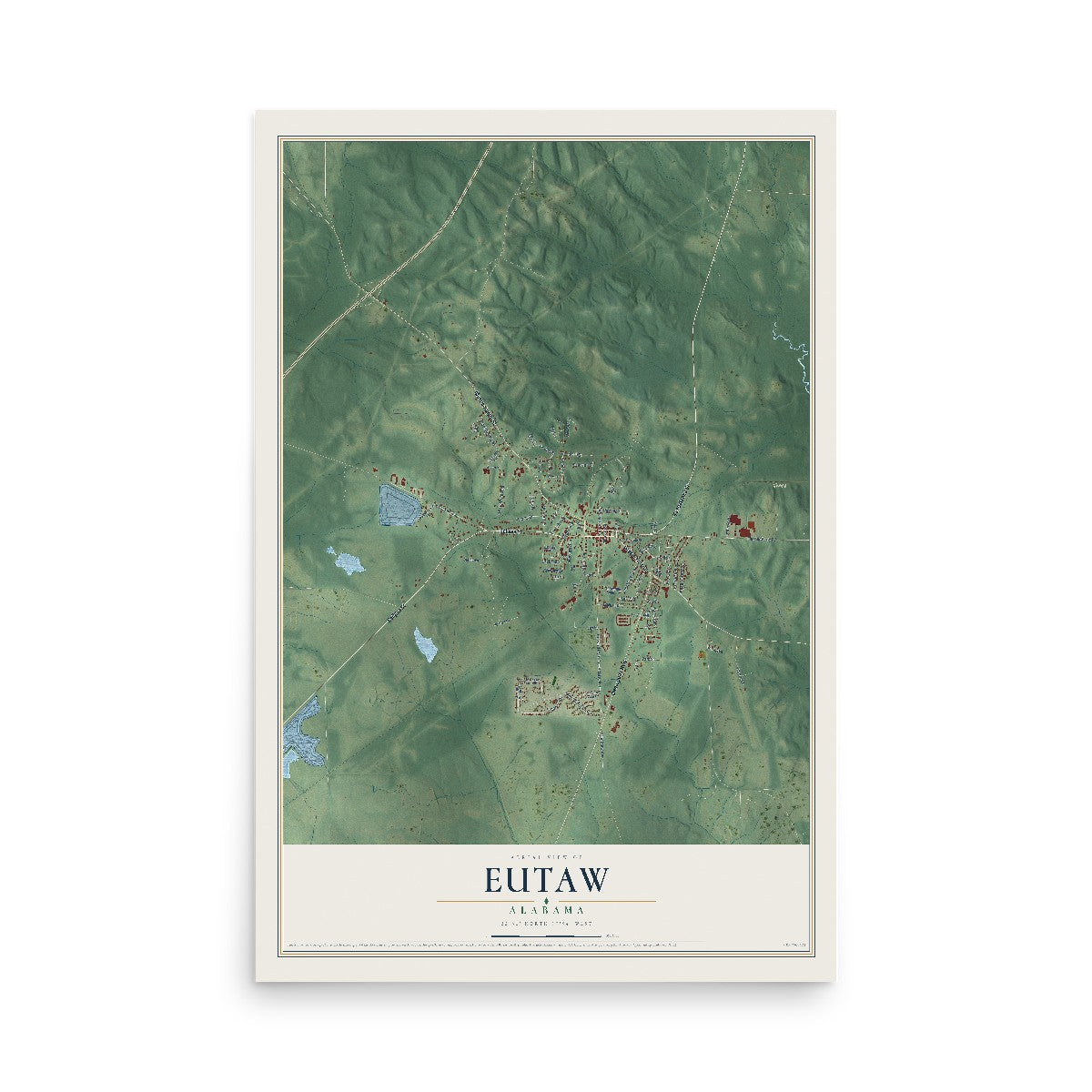 Map of Eutaw, Alabama, 12 x 18 inch unframed archival matte print