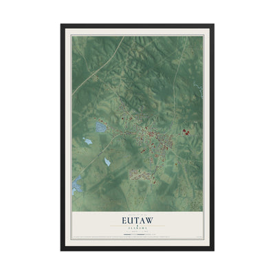 Map of Eutaw, Alabama, 12 x 18 inch print in a black wood frame