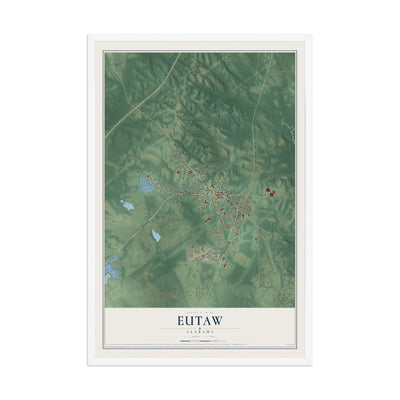 Map of Eutaw, Alabama, 12 x 18 inch print in a white wood frame