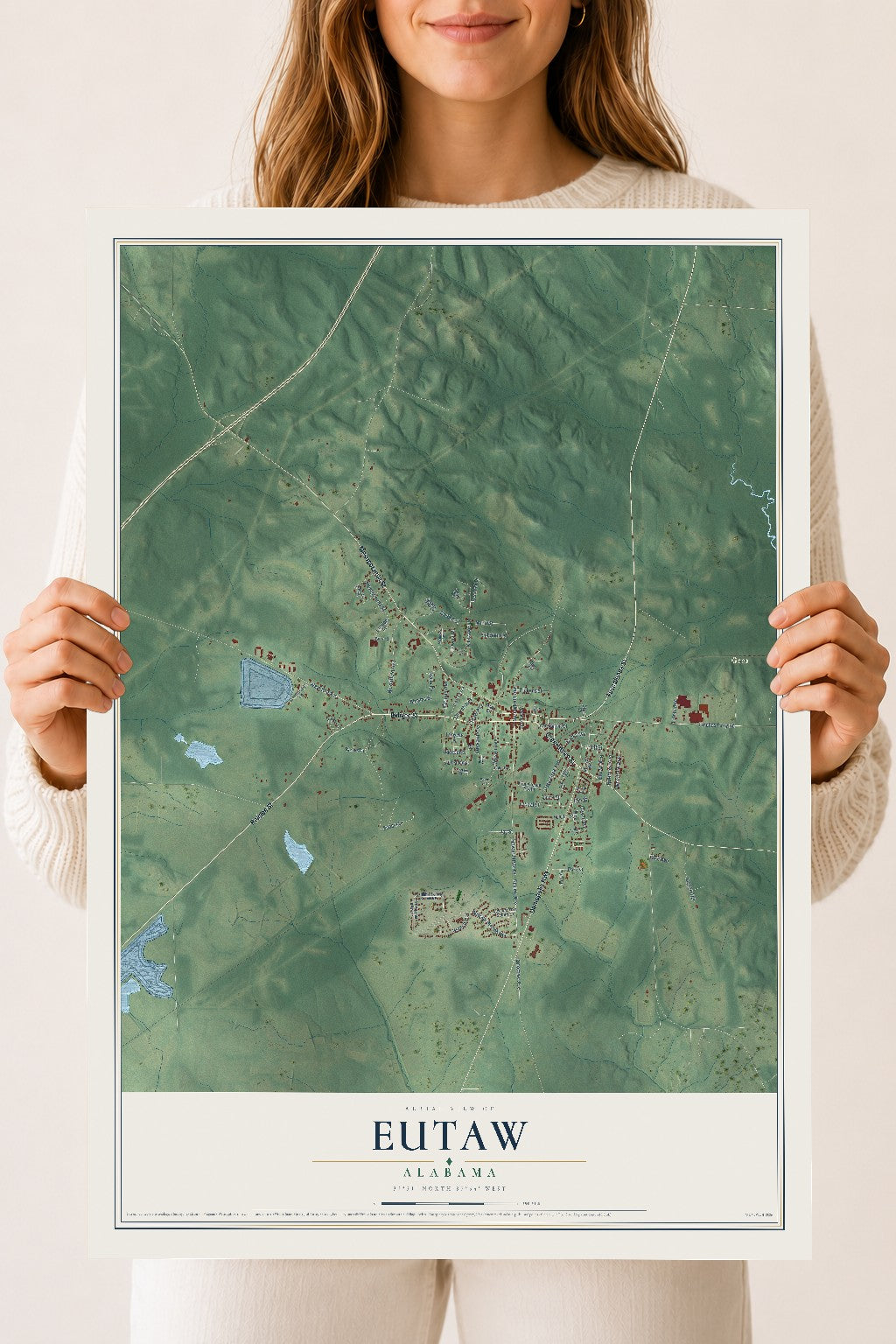 Map of Eutaw, Alabama, 18 x 24 inch unframed archival matte print