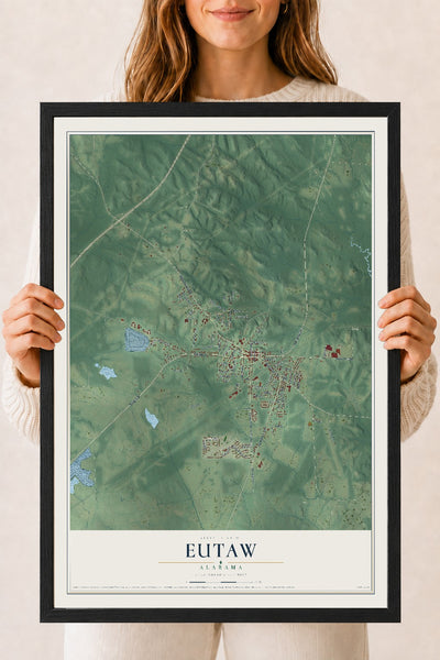 Map of Eutaw, Alabama, 18 x 24 inch print in a black wood frame