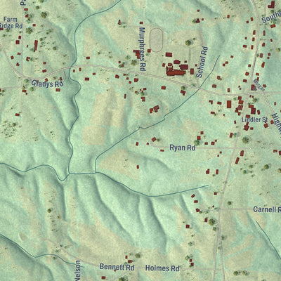 Close-up of the map of Eva, Alabama print showing street and building detail