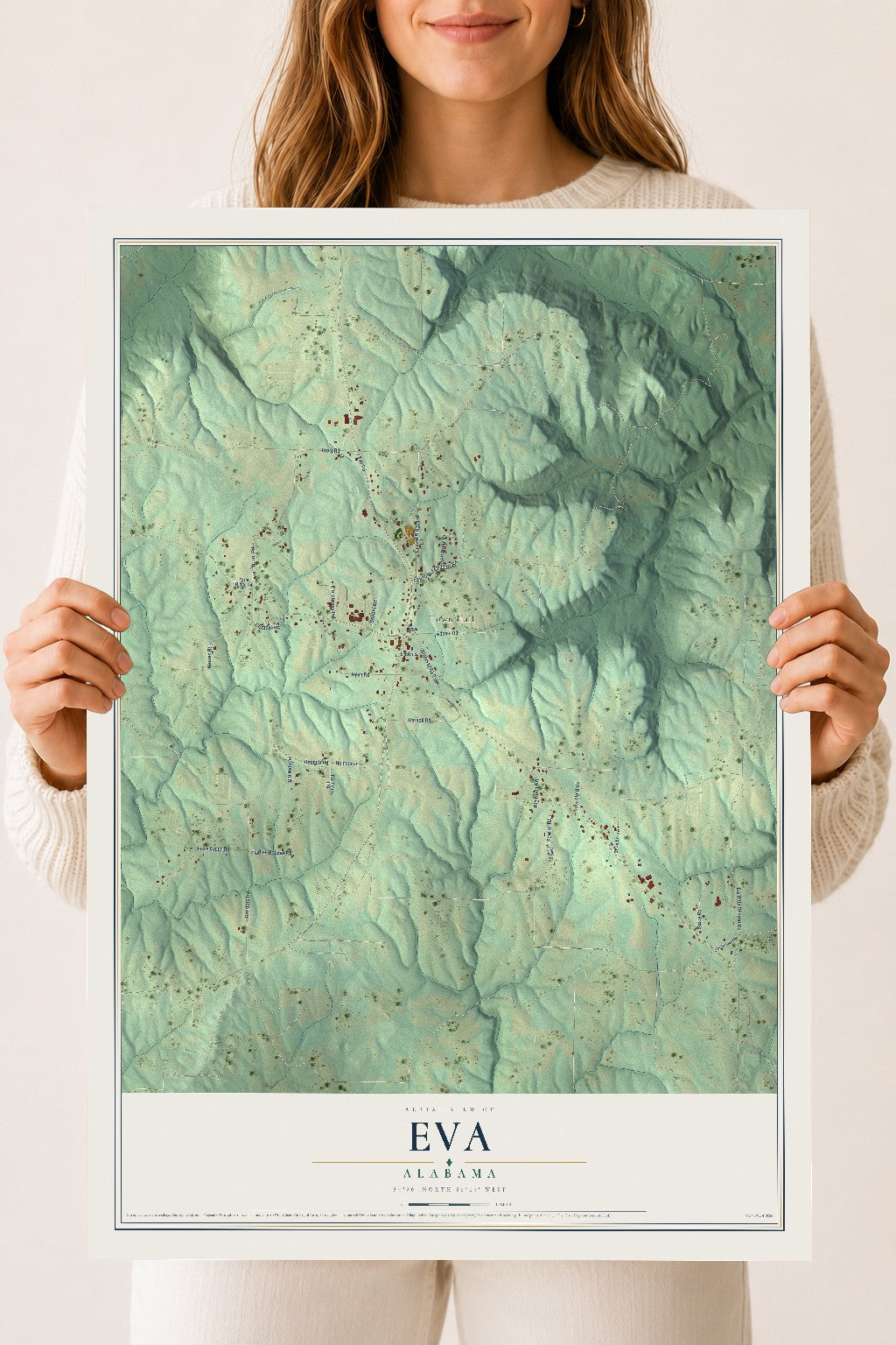 Map of Eva, Alabama, 18 x 24 inch unframed archival matte print