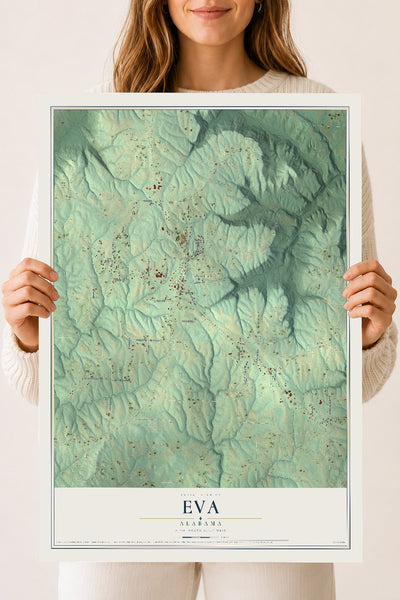 Map of Eva, Alabama, 18 x 24 inch unframed archival matte print