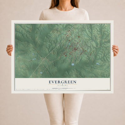 Map of Evergreen, Alabama, 24 x 36 inch unframed archival matte print
