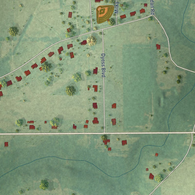 Second close-up of the map of Excel, Alabama print showing more streets and buildings