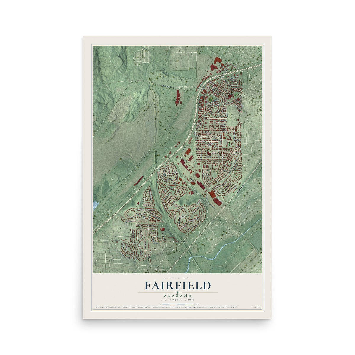 Map of Fairfield, Alabama, 12 x 18 inch unframed archival matte print